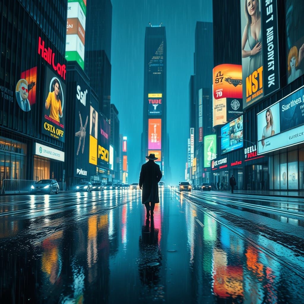 Rainy Cityscape at Night