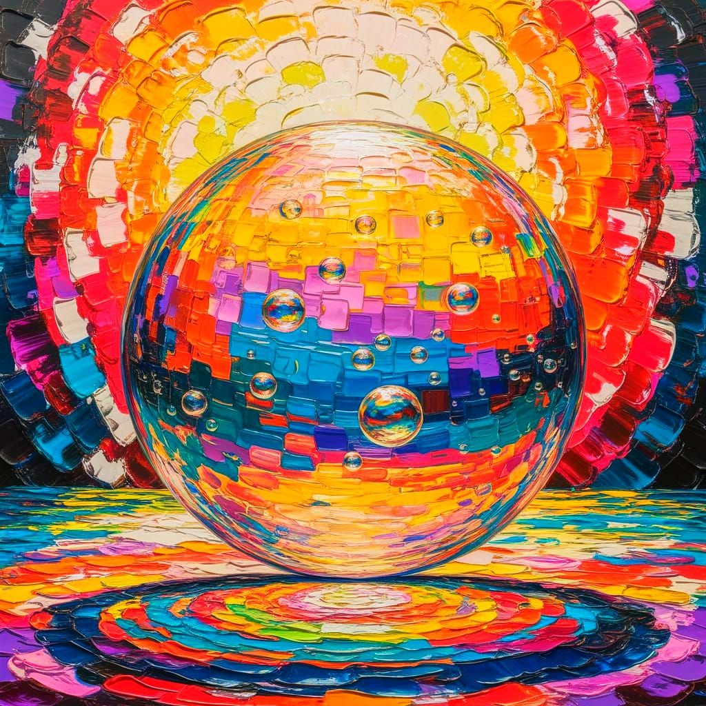 Vibrant Neo-Expressionist Bubble Scene in Oil Painting