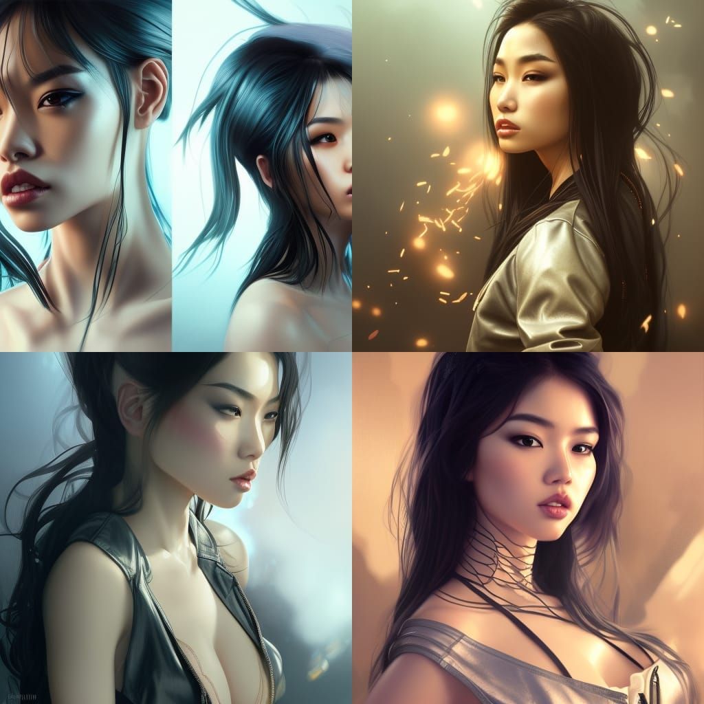 Asian Woman in Leather, Hyperdetailed Portrait