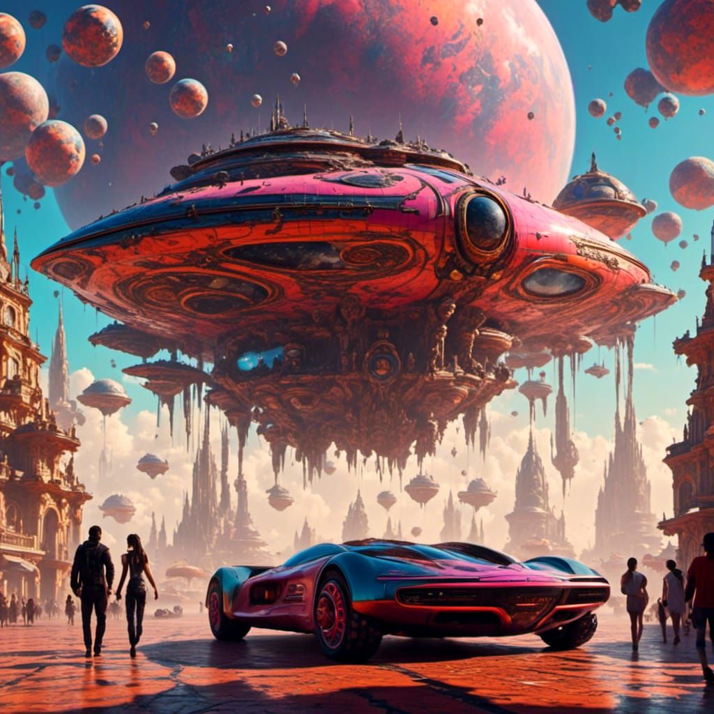 Futuristic Sports Vehicle on Rooftop in Cyberpunk Style