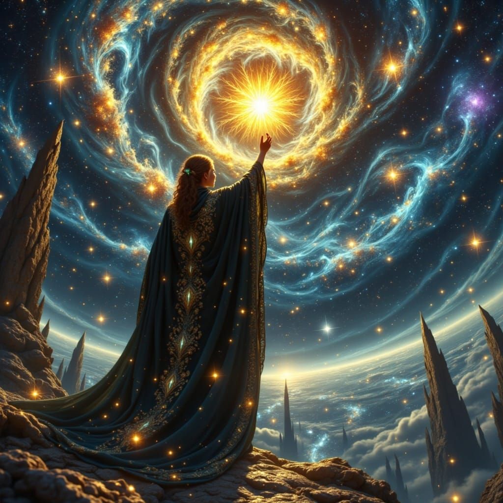 Dark Fantasy Figure Touches Glowing Star