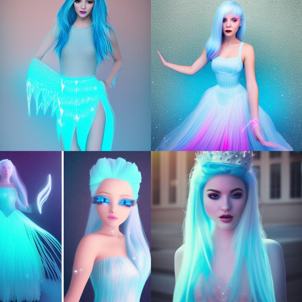 Ice Crystal Princess in Synthwave Neon Style