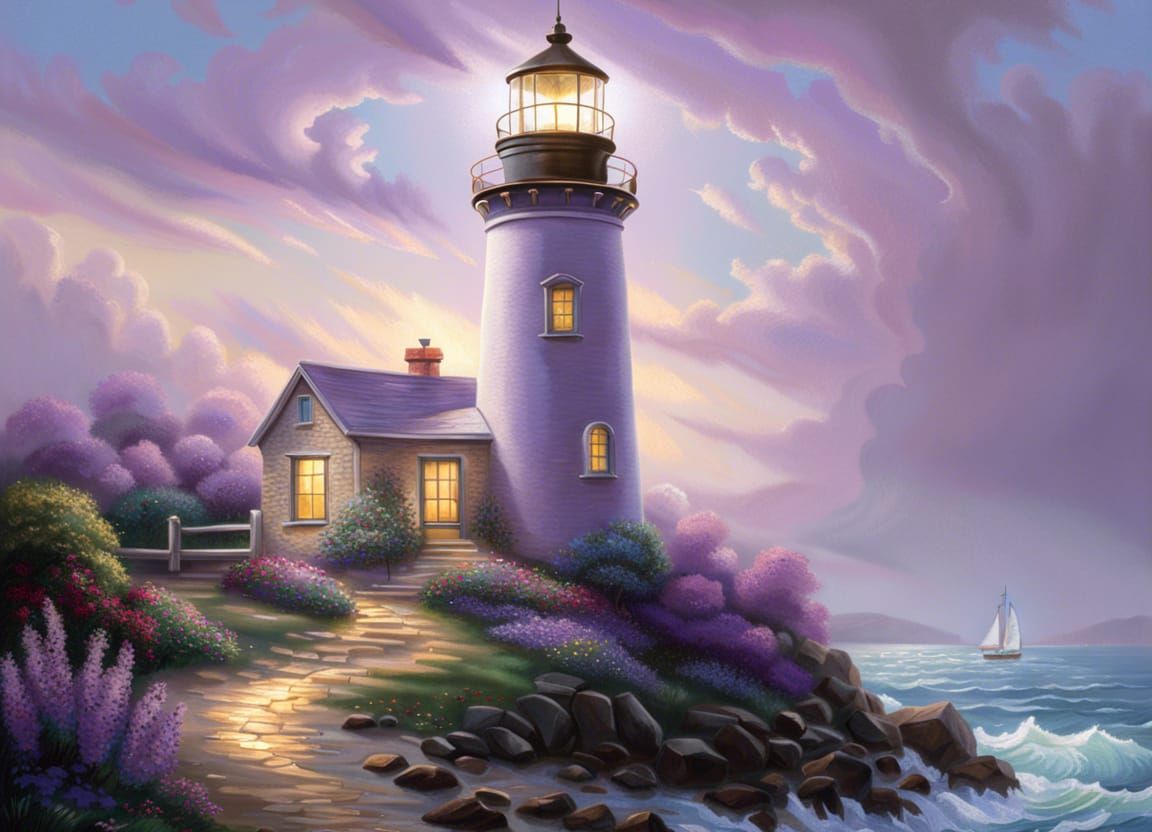 Hyperrealistic Lighthouse Radiating Light and Love