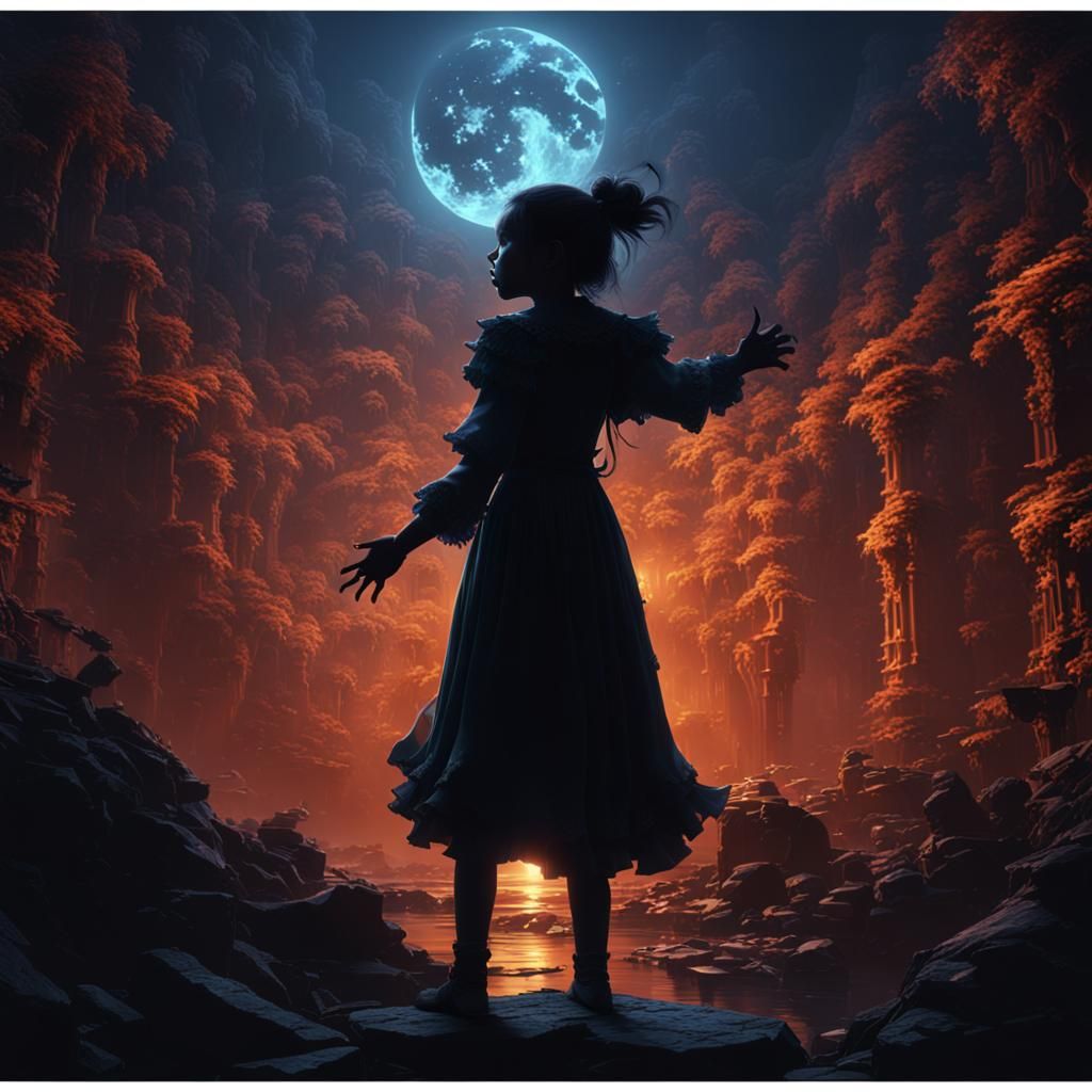 Silhouette of Singing Girl: Fantasy Concept Art