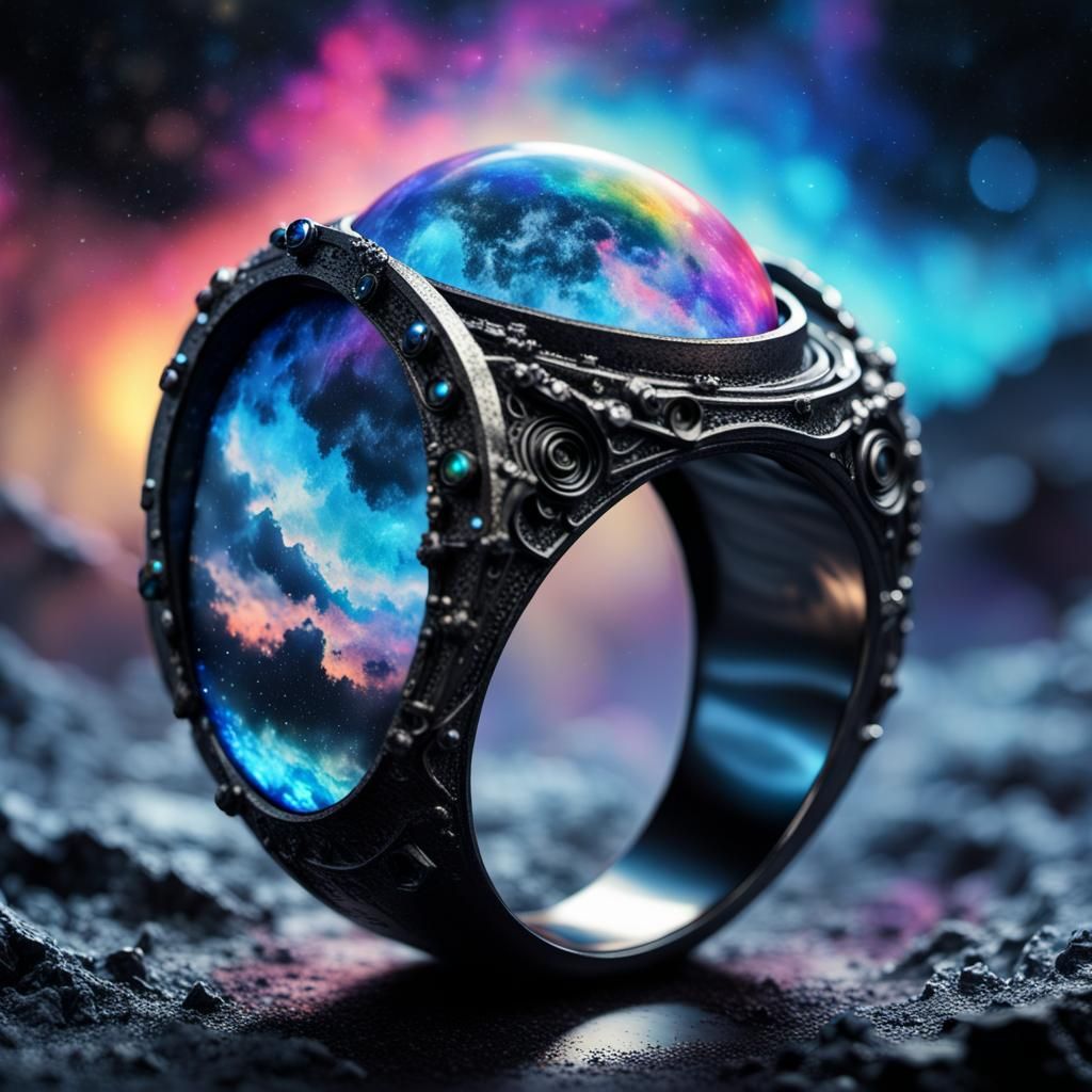 Cyberpunk Cyborg Ring in Space: Maximalist Impasto Art