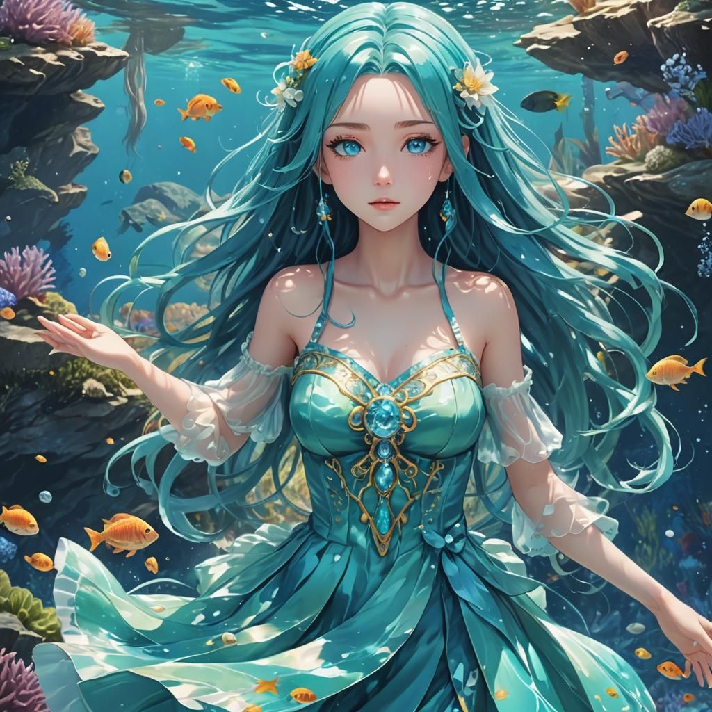 Anime Girl Aqua in Underwater Kingdom