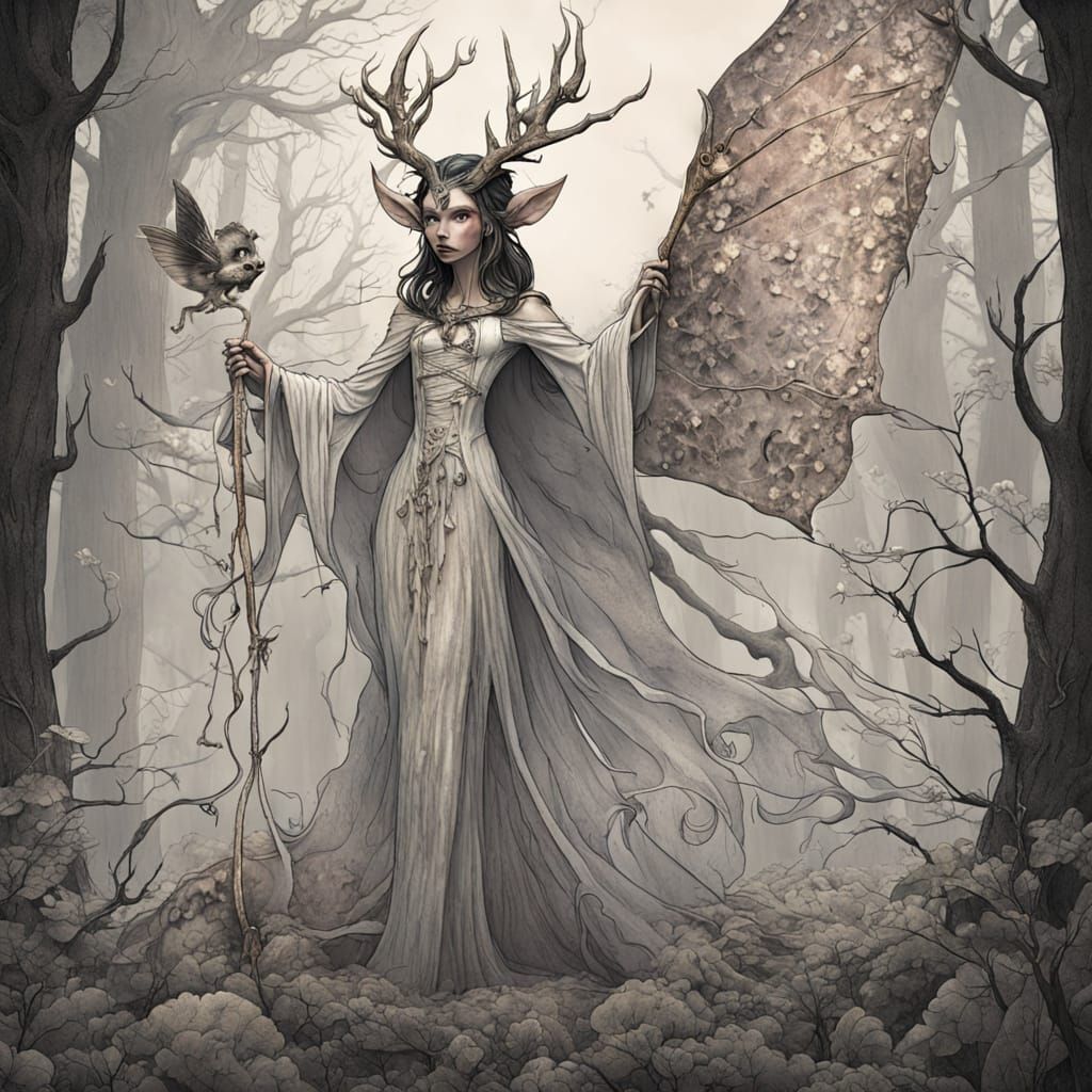 Wendigo Fairy Godmother in Dark Fantasy Style