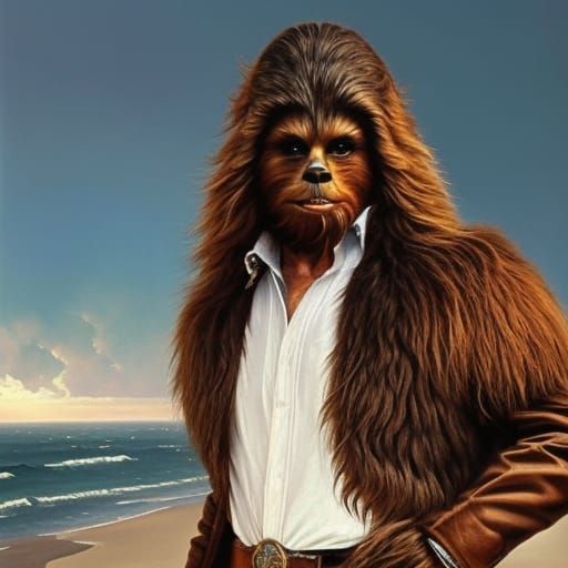 Hyperrealistic Chewbacca on the Beach Digital Painting