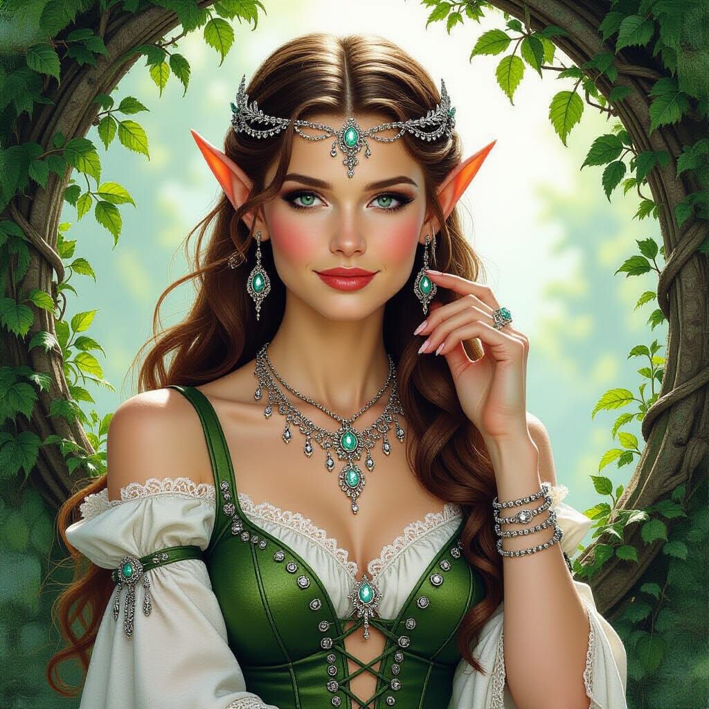 Elegant Elf with Silver Jewelry in Fantasy Illustration Styl...