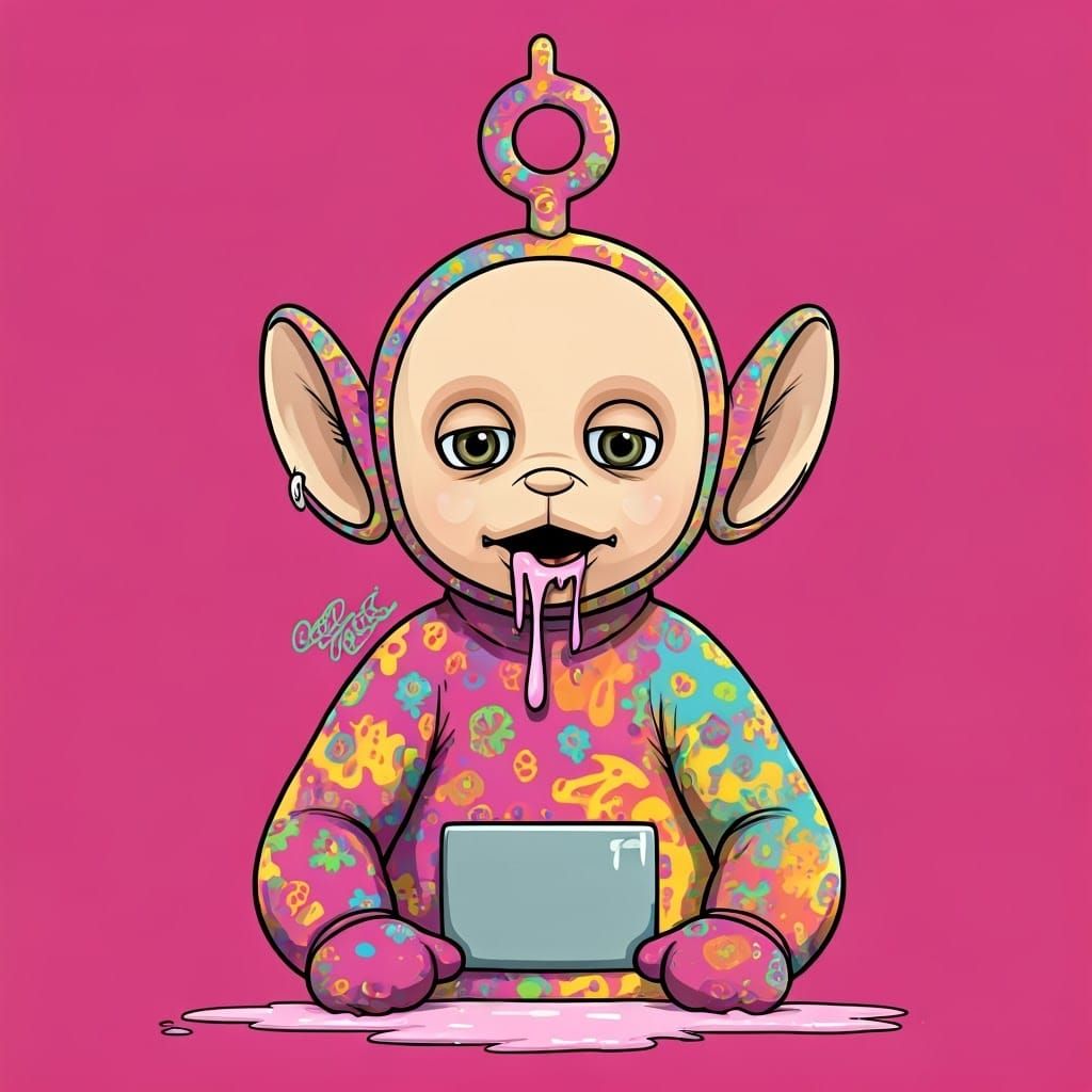 Surreal Teletubby with Custard, in Pop Art Style