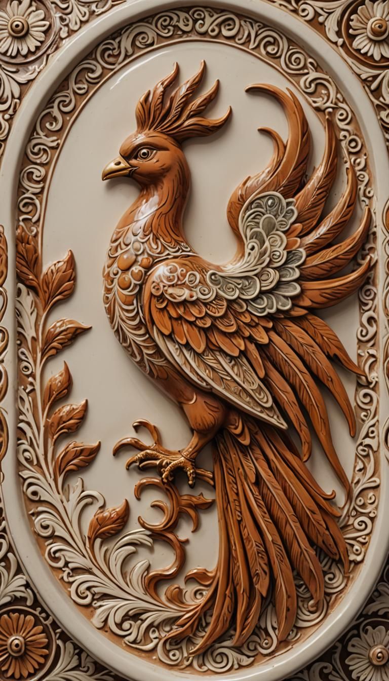 Romanian Ceramics with Phoenix Design in Folk Art Style