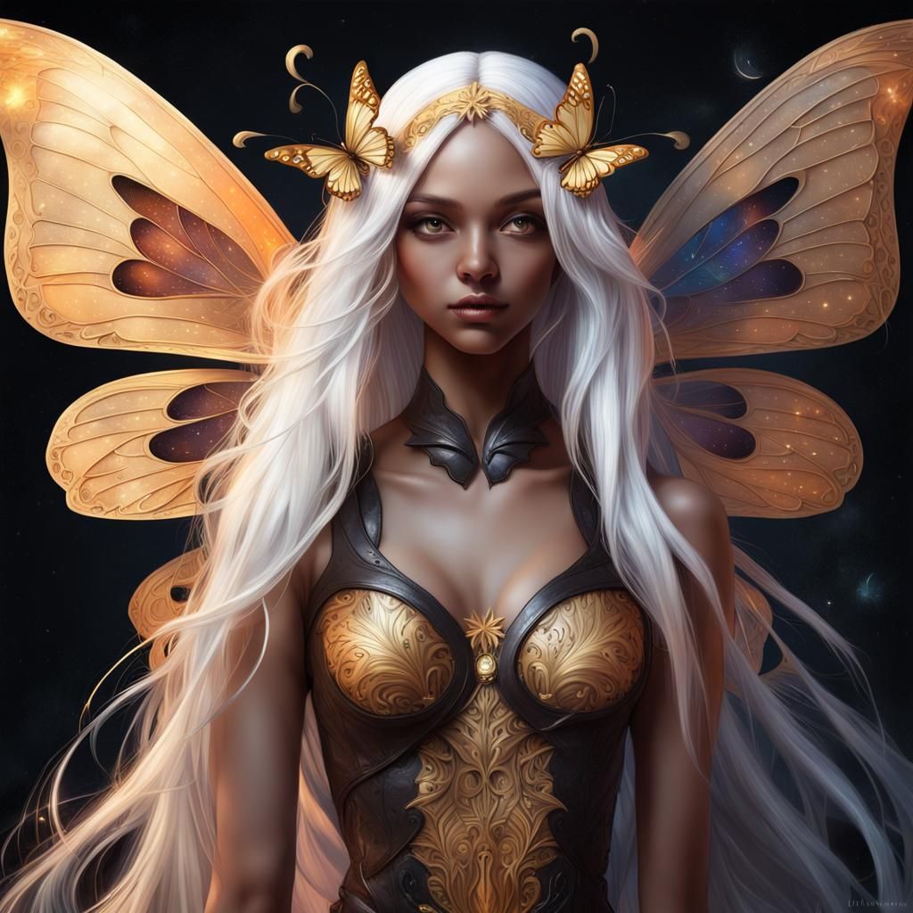 Fairy Girl with Butterfly Wings in Watercolor Style