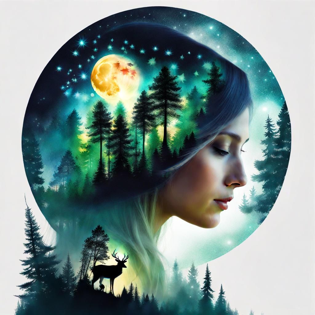 Enchanted Forest Fairy Moonscape in Double Exposure