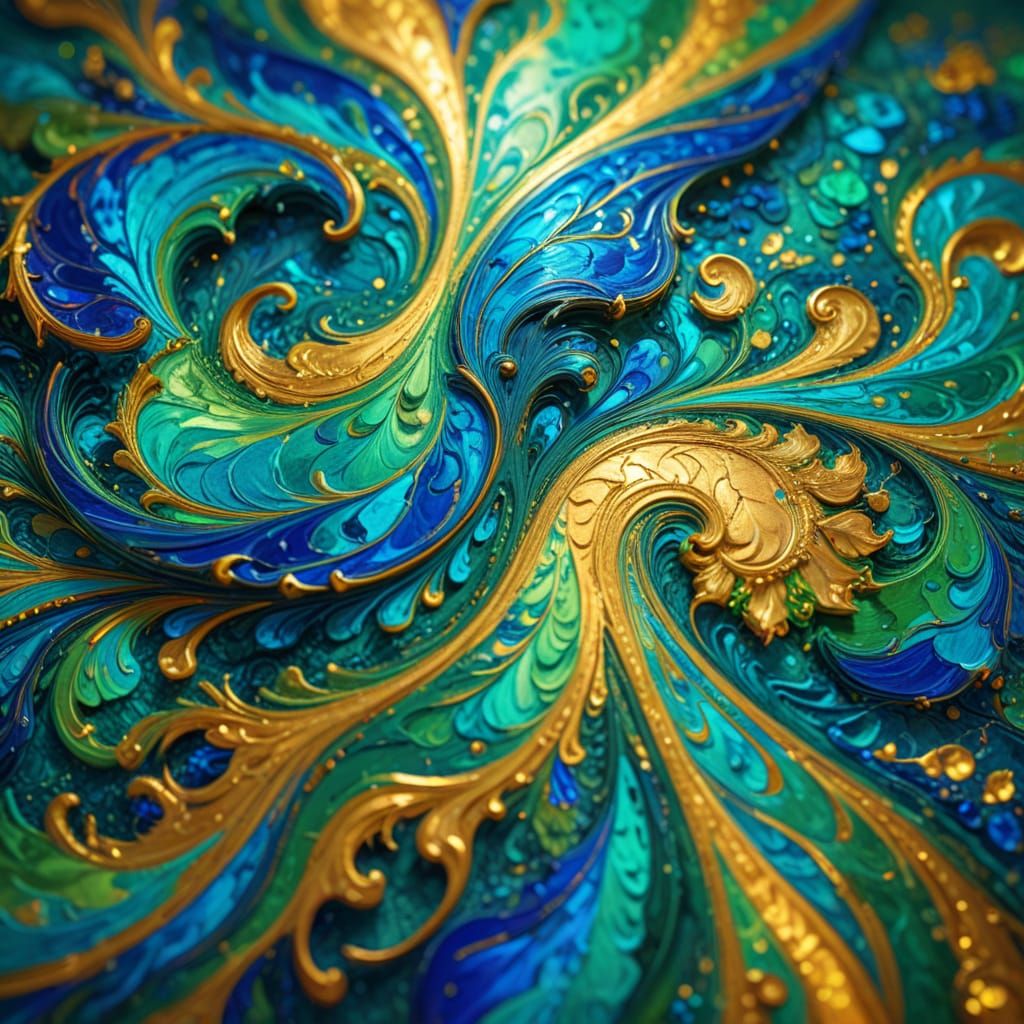 Vibrant Fauvism Art: Swirling Blue & Green with Gold Accents