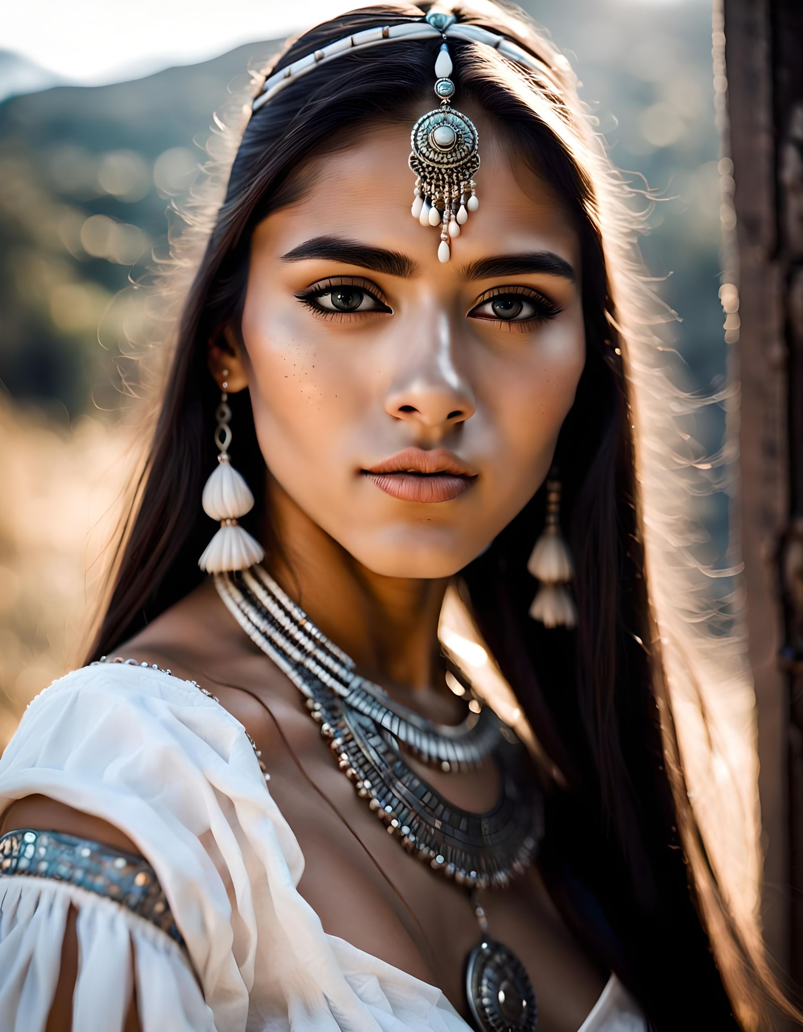 Amerindian Princess Selfie: Hyperrealistic Natural Light Por...
