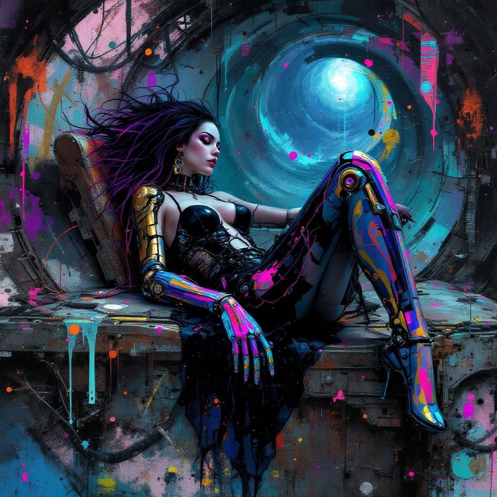 Cyberpunk Goddess in a Futuristic Wasteland