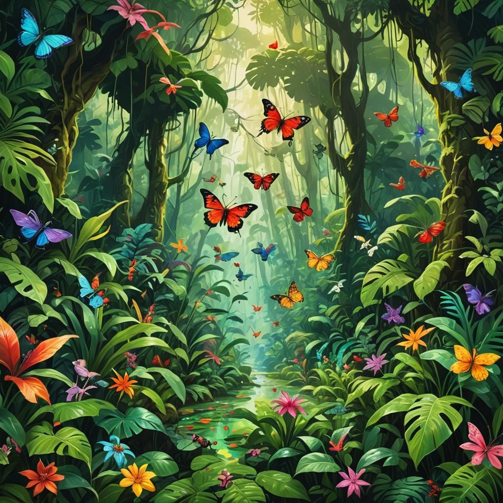 Vibrant Fantasy Rainforest Floor View