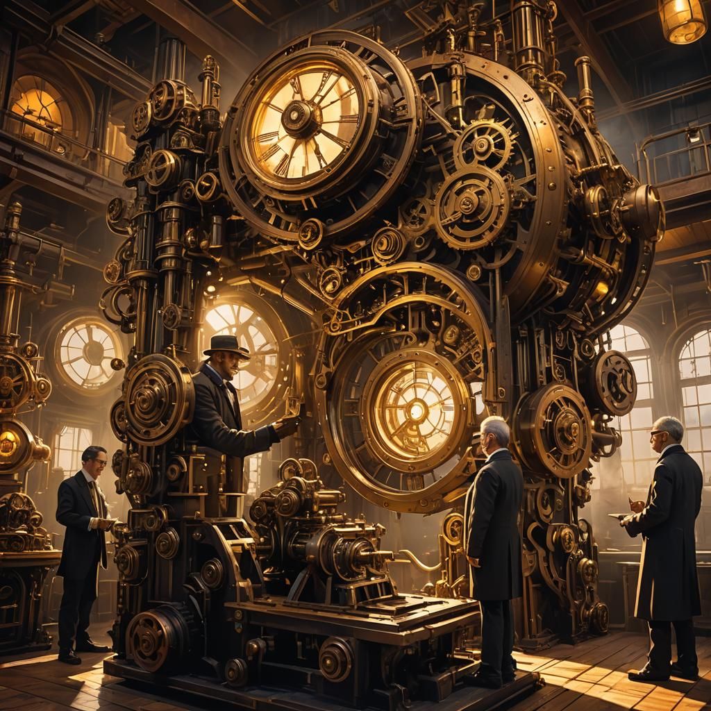 Steampunk Inventor Sculpting a Dream in Engine Room