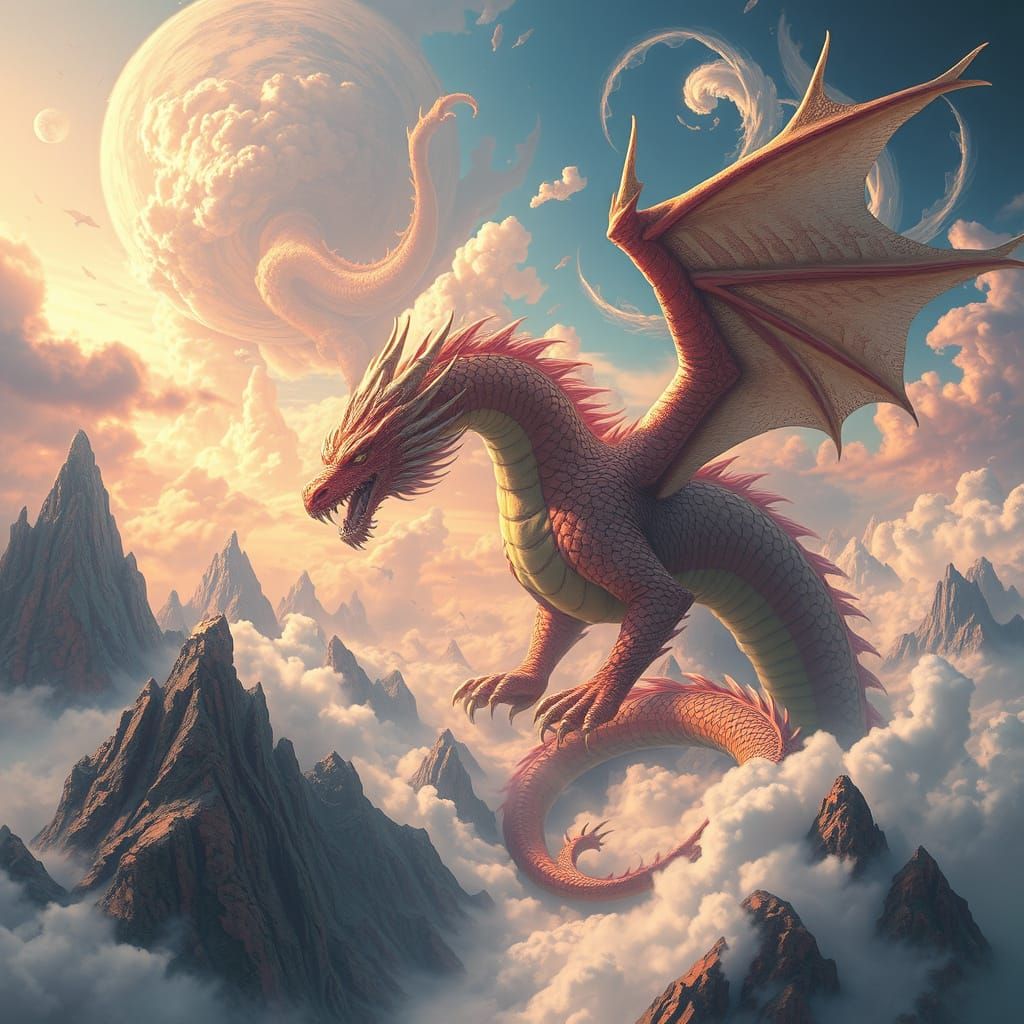 Dreamlike Dragon in Surreal Landscape