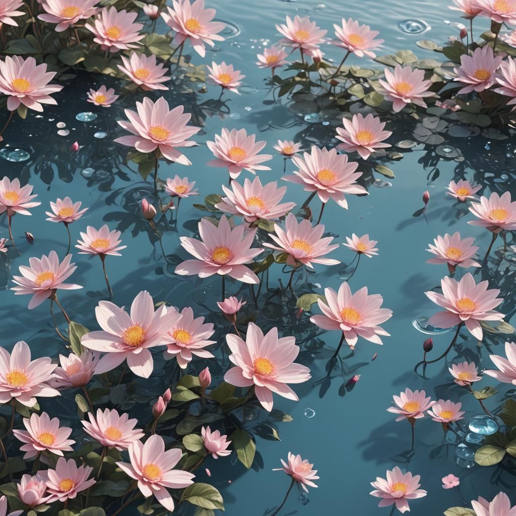 Light Pink Flowers on Water: Digital Matte Painting