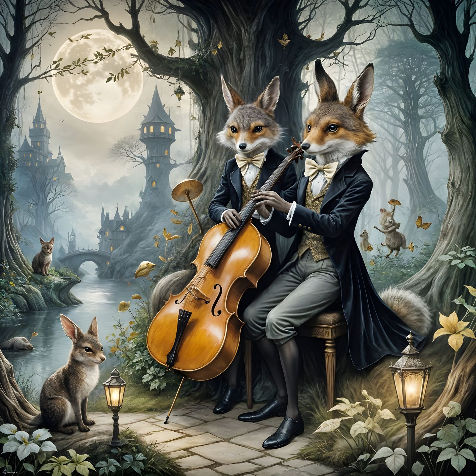 Whimsical Woodland Orchestra in Tuxedos and Gowns