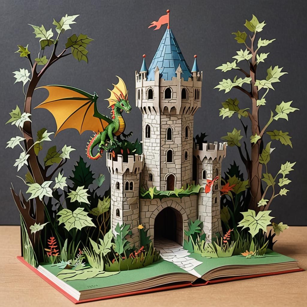 Medieval Dragon Tower in Pop-Up Book Style
