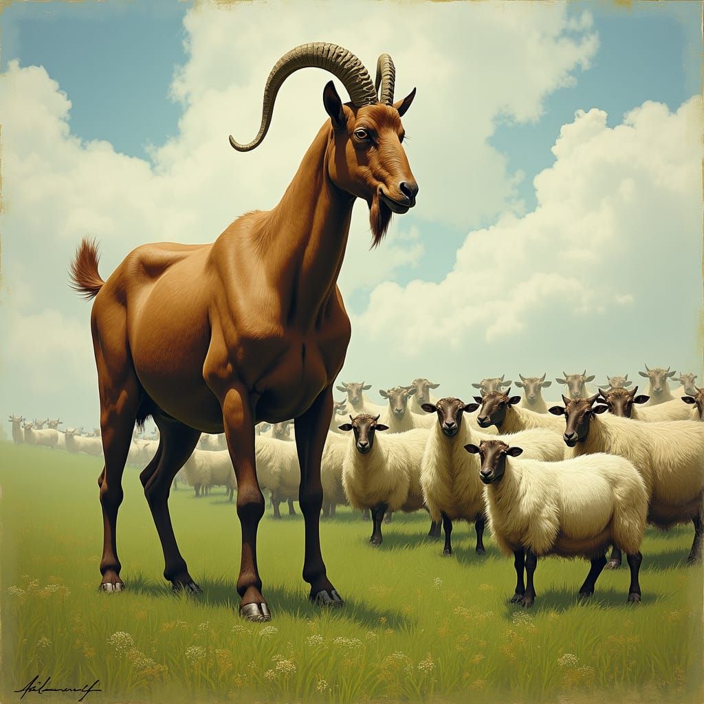 Majestic Goat in Meadow, Fantasy Realism