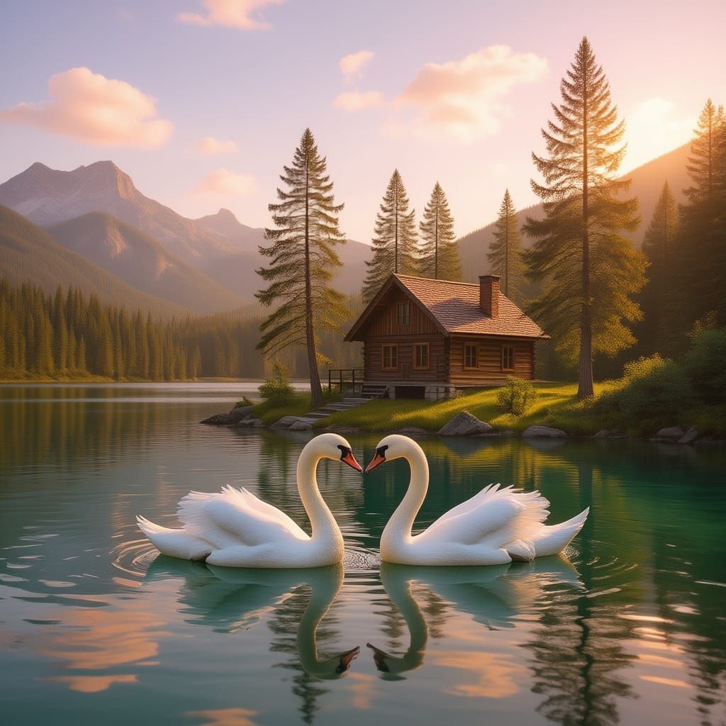 Rustic Lakeside Cabin Surrounded by Pine Trees