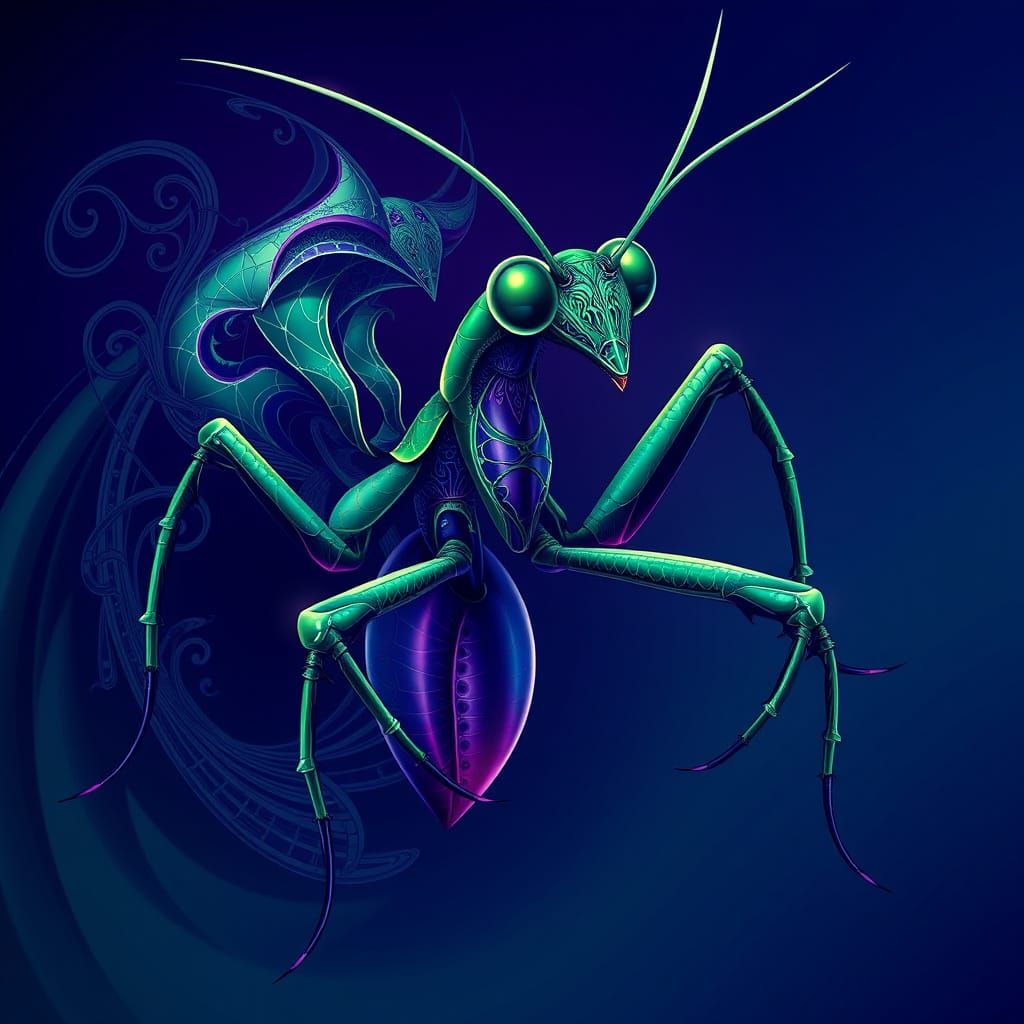 Deadly Abstract Mantis in Fractal Vector Style