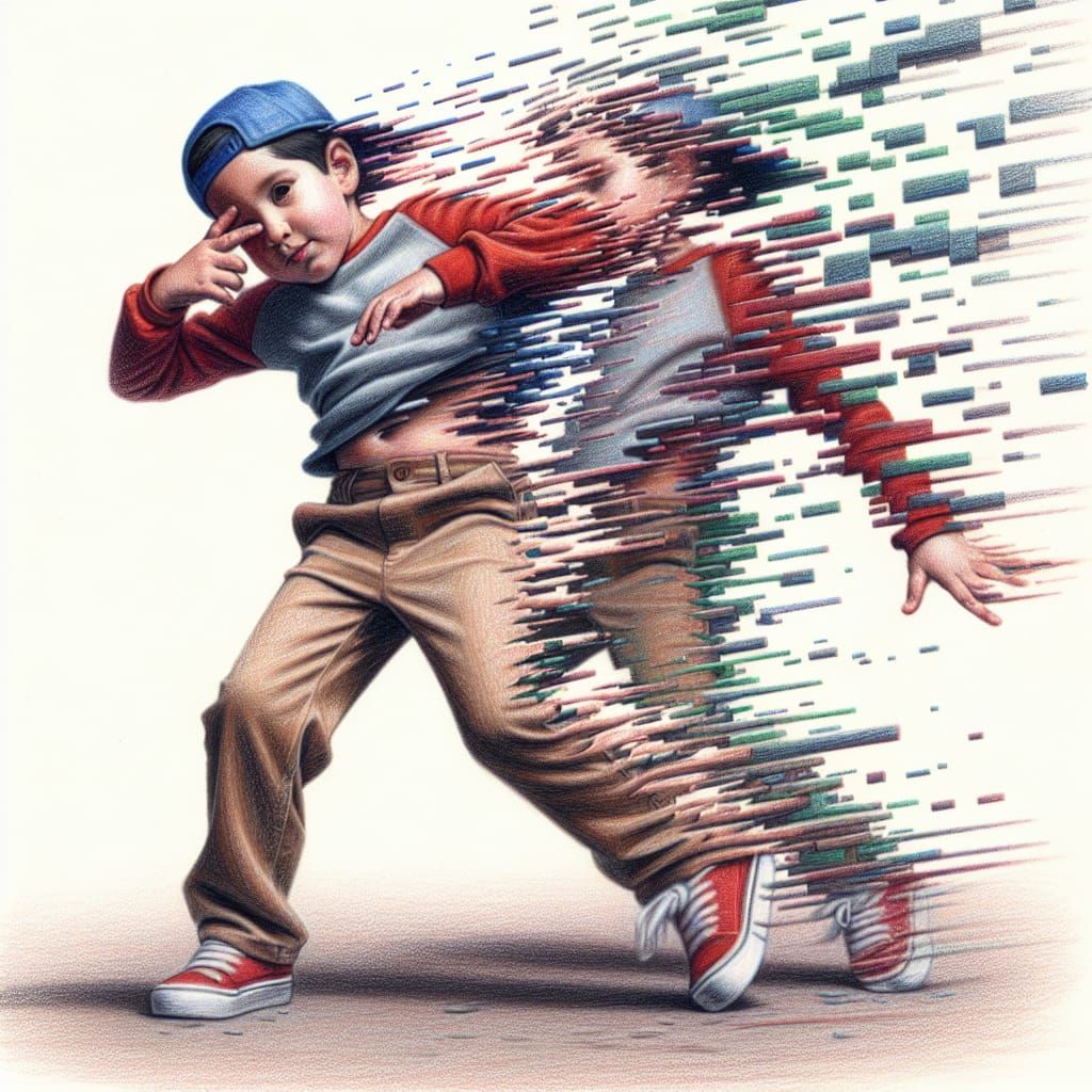 Breakdancing Kid Evaporates into Digital Mist: Color Pencil ...