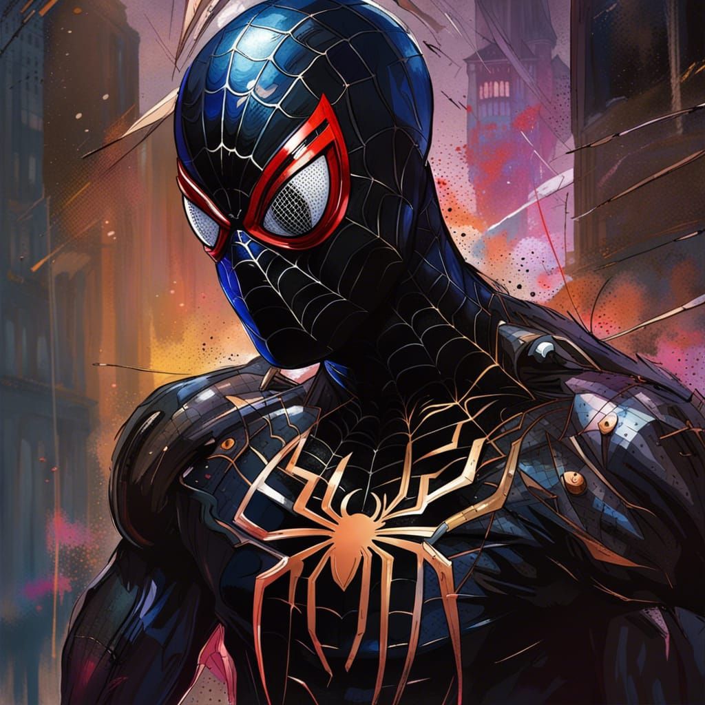 Epic Black Spider-Man Portrait in Dramatic Lighting
