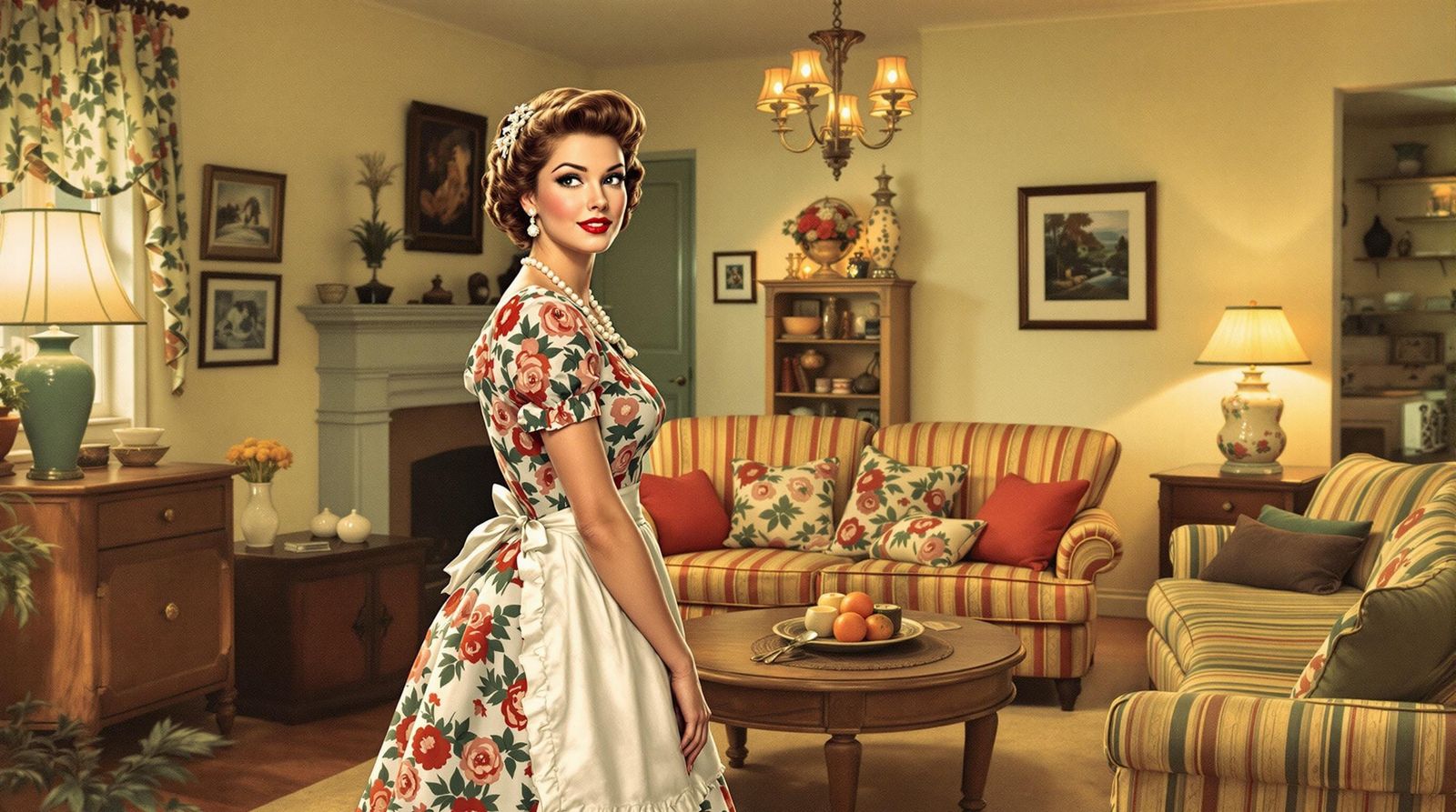 Vintage Homemaker Smiles in her Cozy 1950s Home