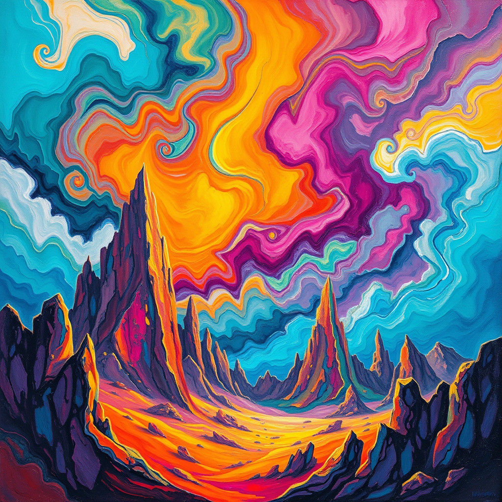 Abstract Expressionist Alien Landscape in Vibrant Colors