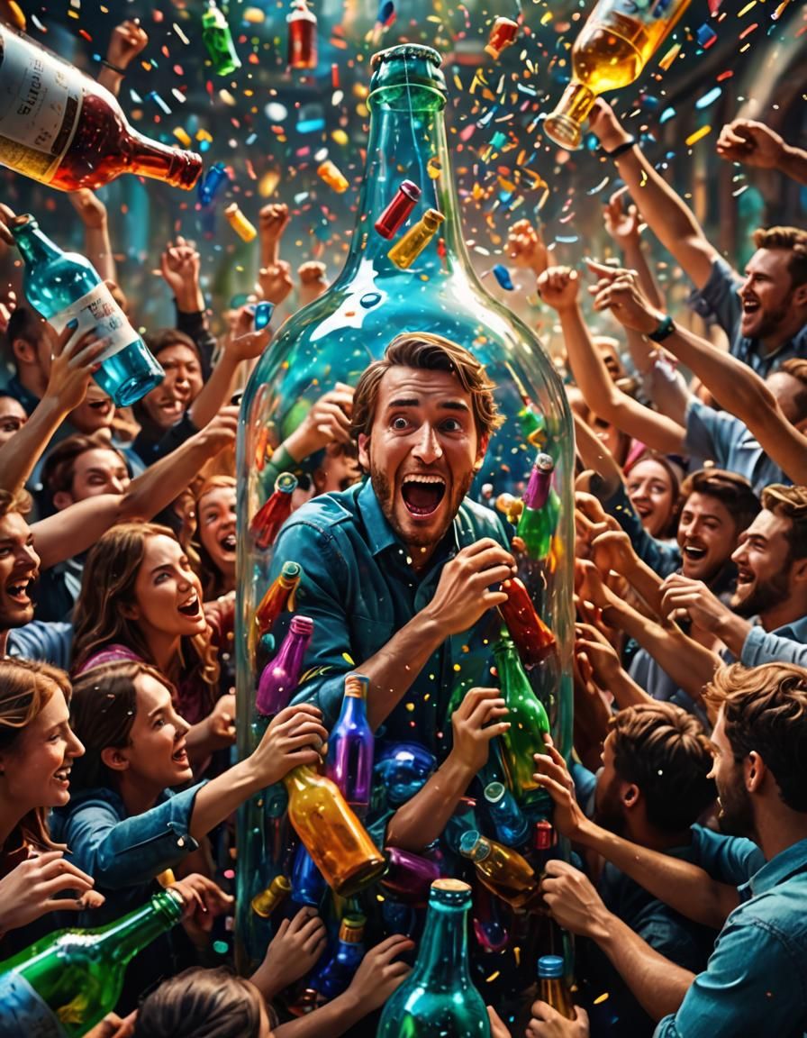 Bottled People's Party: A Hyperrealistic Concept Art