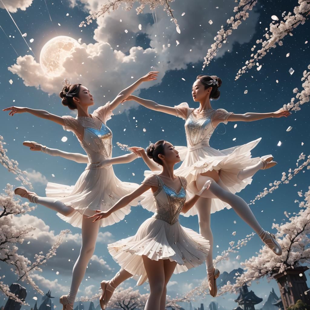 Japanese Ballerinas Dance with Diamonds: Fantasy Art