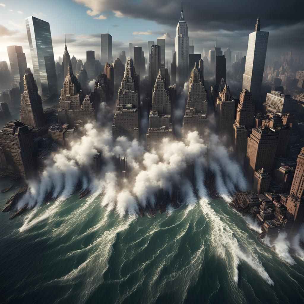 Tsunami Devastates New York City: Apocalyptic Digital Art