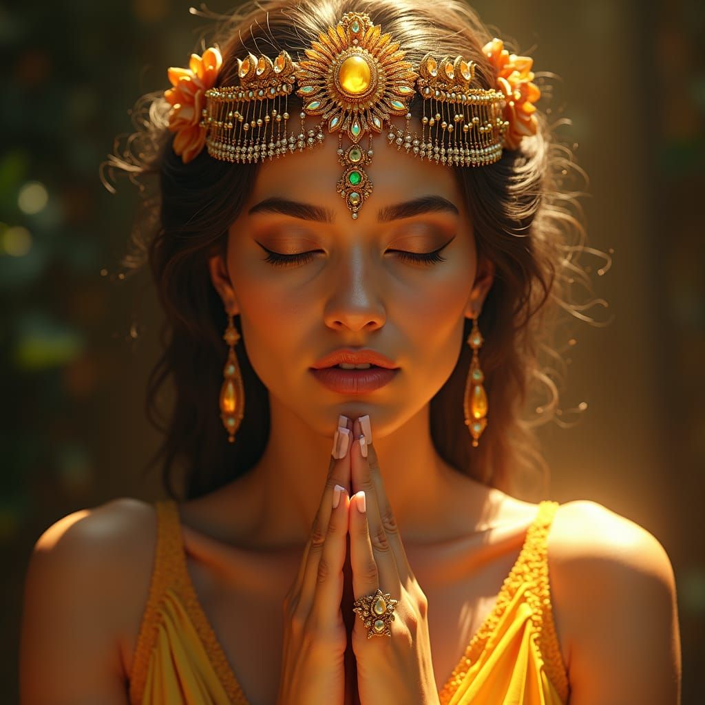 Serene Woman in Trance: Digital Art Nouveau Portrait