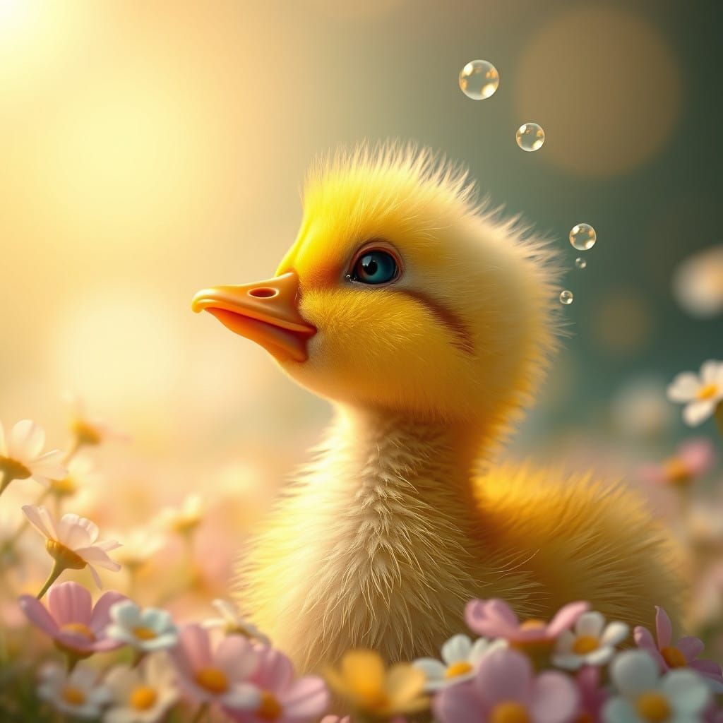 Whimsical Yellow Duckling in Golden Light