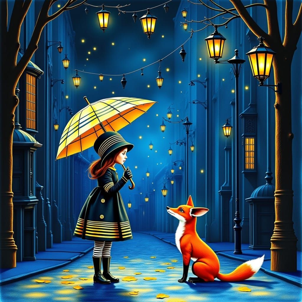 Steampunk Fox Silhouette at Night