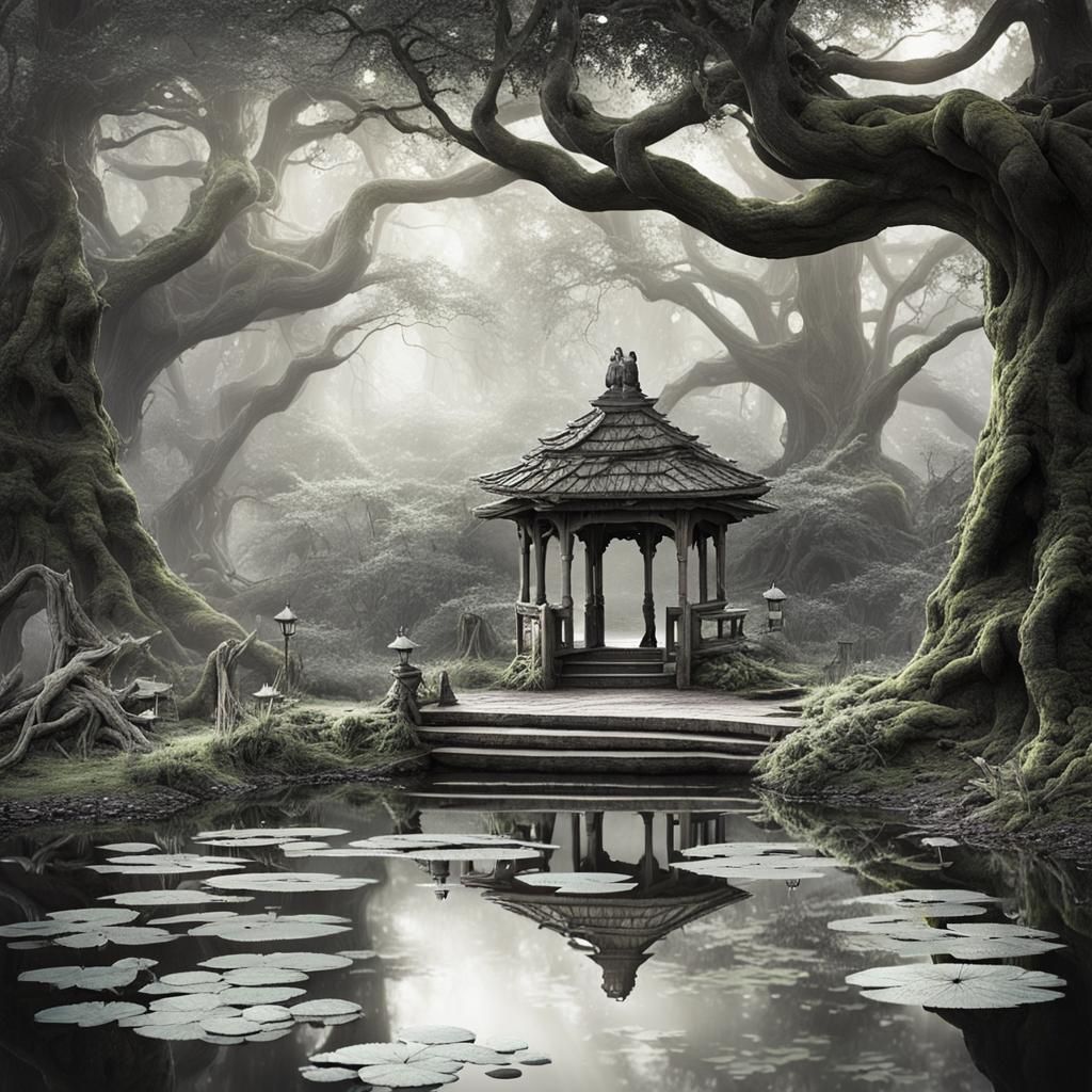 Mystical Lotus Guardian in Forest Pond