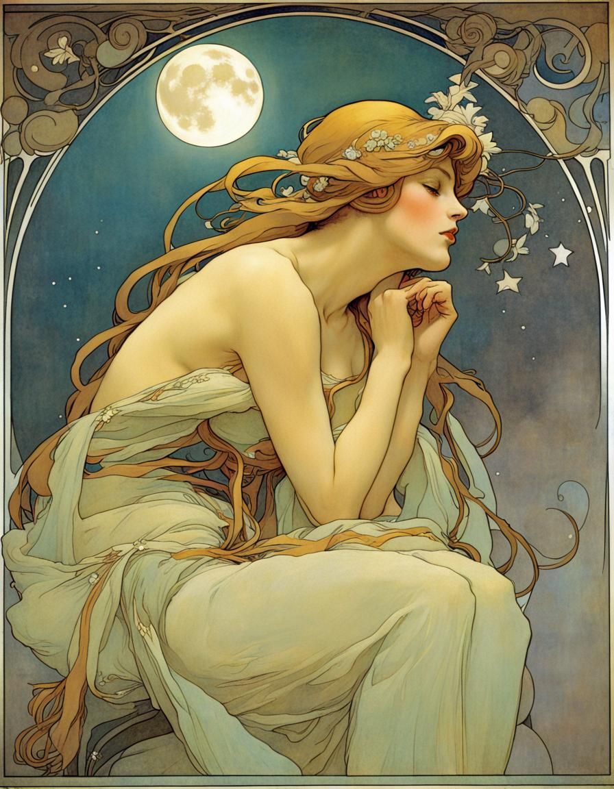 Ethereal Moon Whisperer in Art Nouveau Style