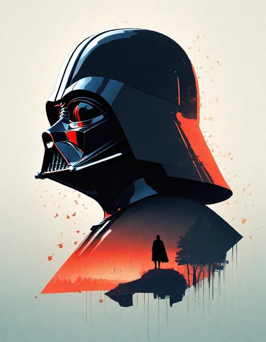 Darth Vader Double Exposure Minimalist Vector Art