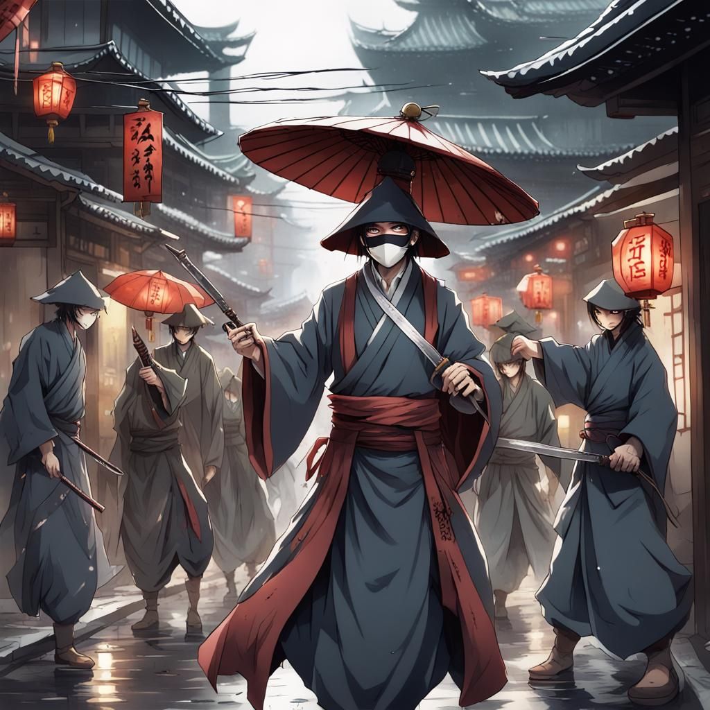Blind Healer Confronts Bandits in Anime Style