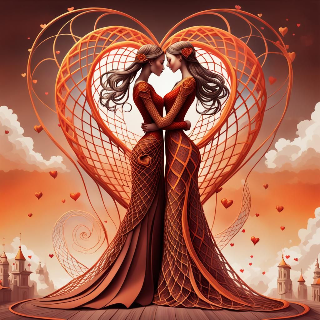 Stylized Figures Embrace in Vibrant Digital Painting