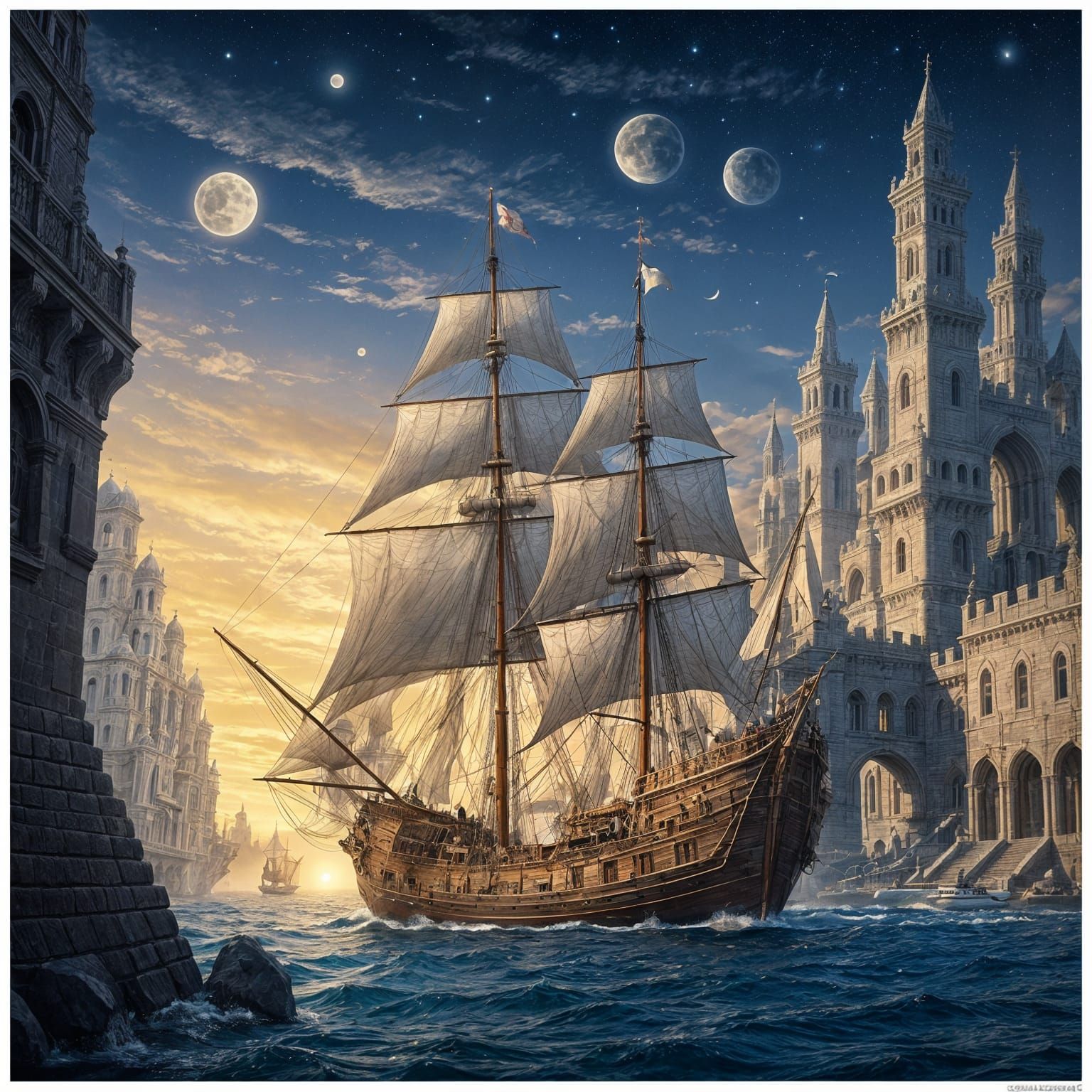 Magic realty style paint an old fashioned sail ship leaving ...