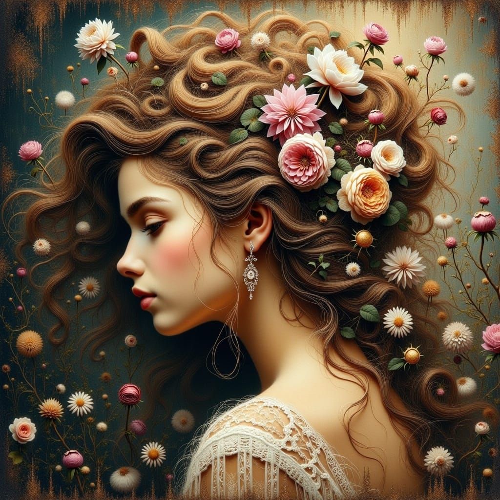 Ethereal Girl with Flowers: Imperial Tones and Graceful Line...