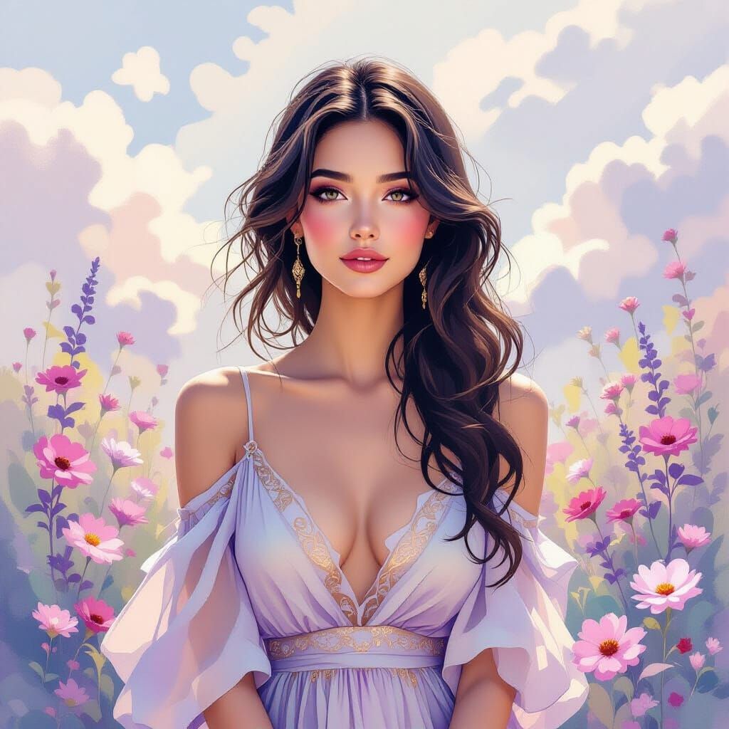 Serene Woman Bathed in Dreamy Watercolor Light