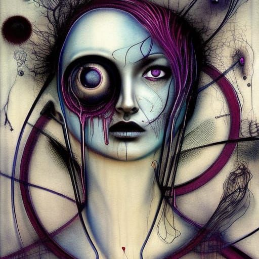 Surreal Woman Portrait with Geometric Abstraction