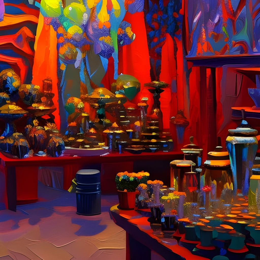 Crystal Shop Interior in Expressionist Oil Painting