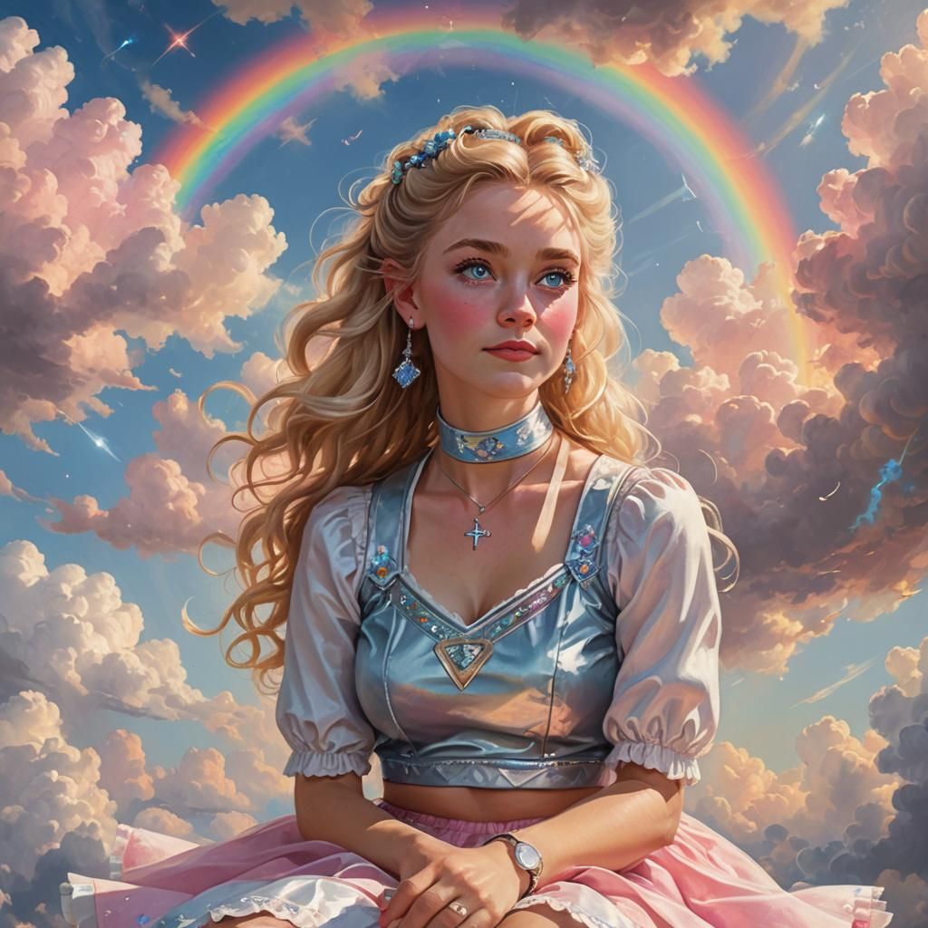 Fantasy Portrait: Blonde Woman on Rainbow Clouds